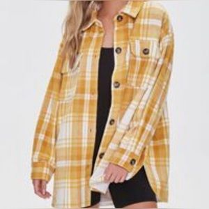 NWT Forever 21 Brushed Flannel Soft Plaid Shirt Jacket Yellow White Size L